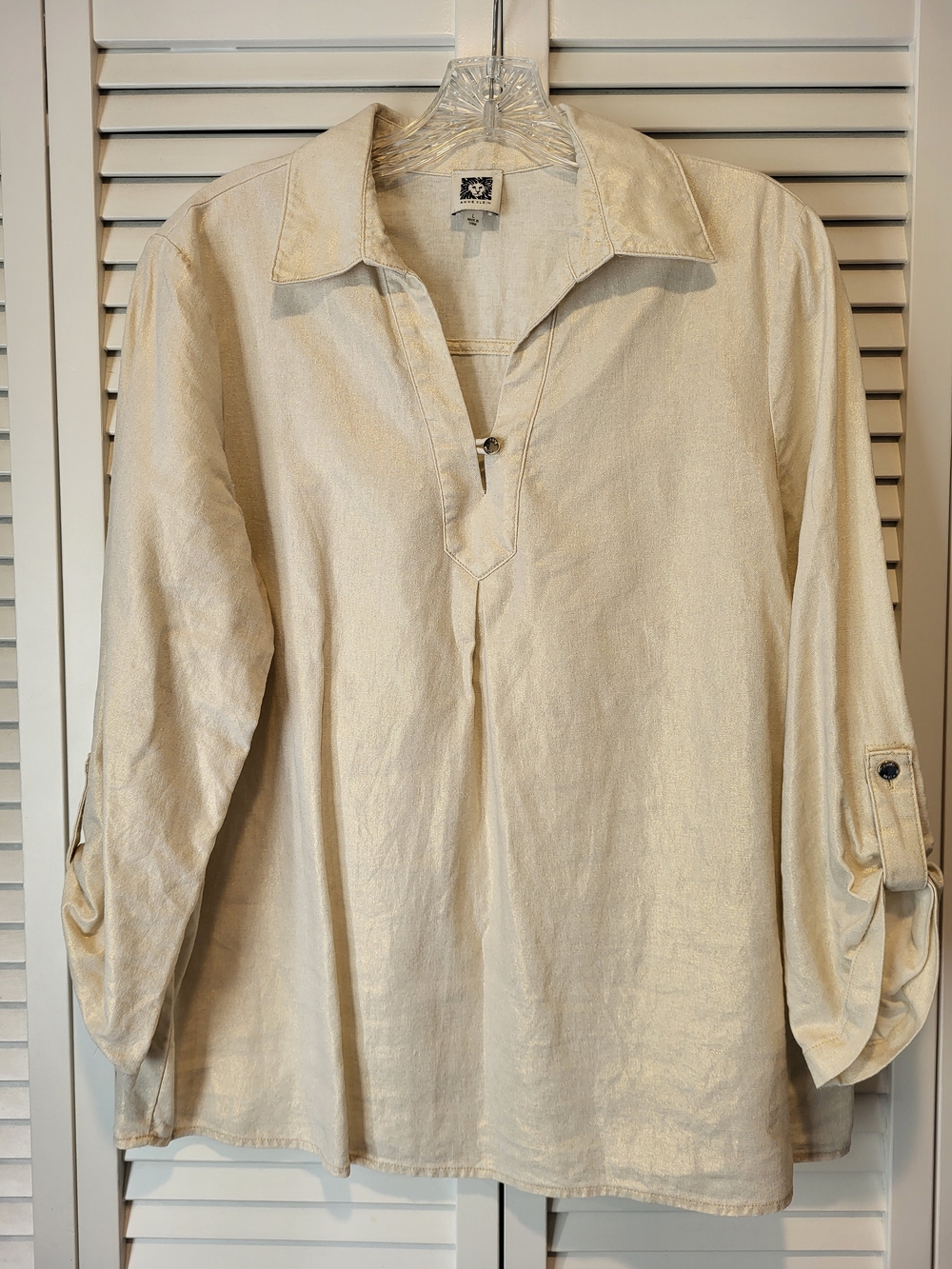 Anne Klein Cream&Gold Button-Front Casual Shirt